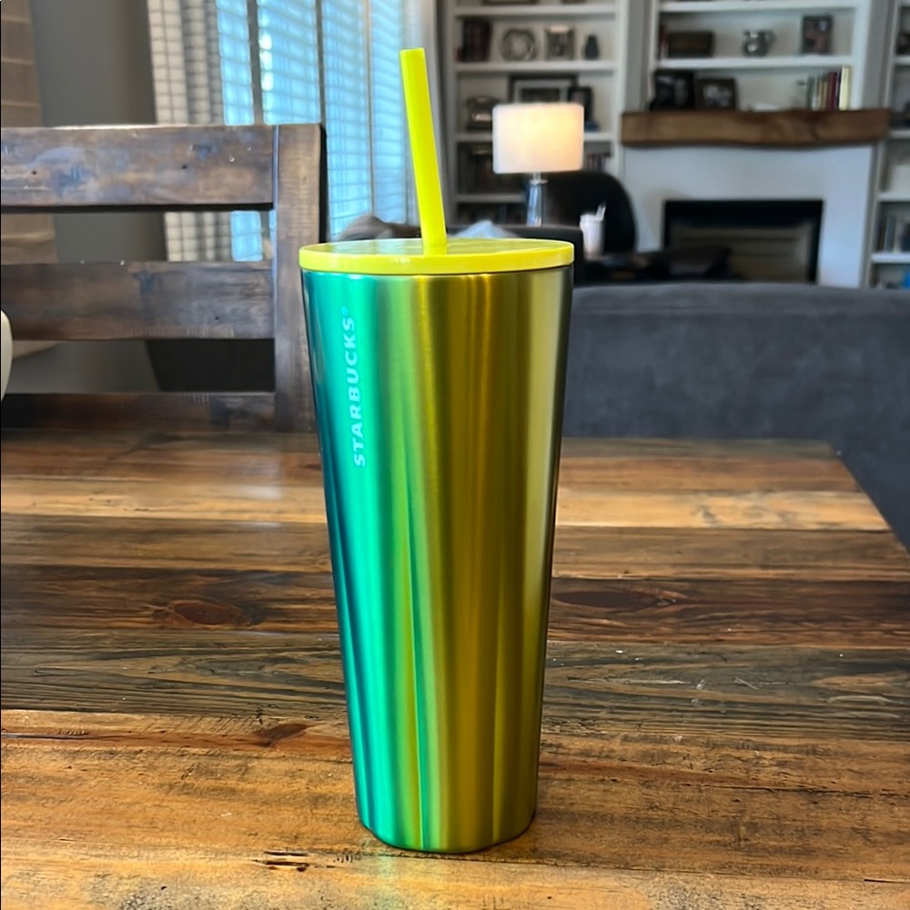 Starbucks 2022 Green Yellow Paint Splatter Lid 24oz Steel Tumbler (NEW)